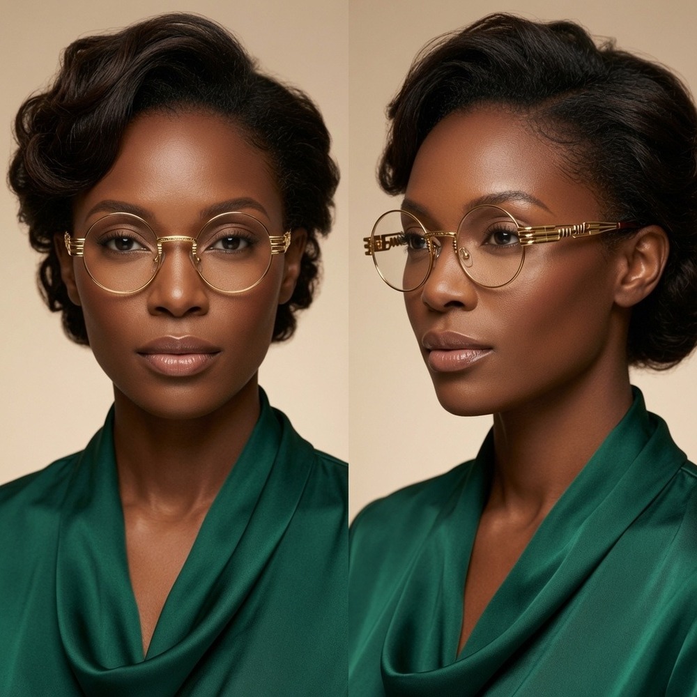 Gold Round Clear Glasses Vintage Sunglasses Fashion Eyewear Women Sophisticated